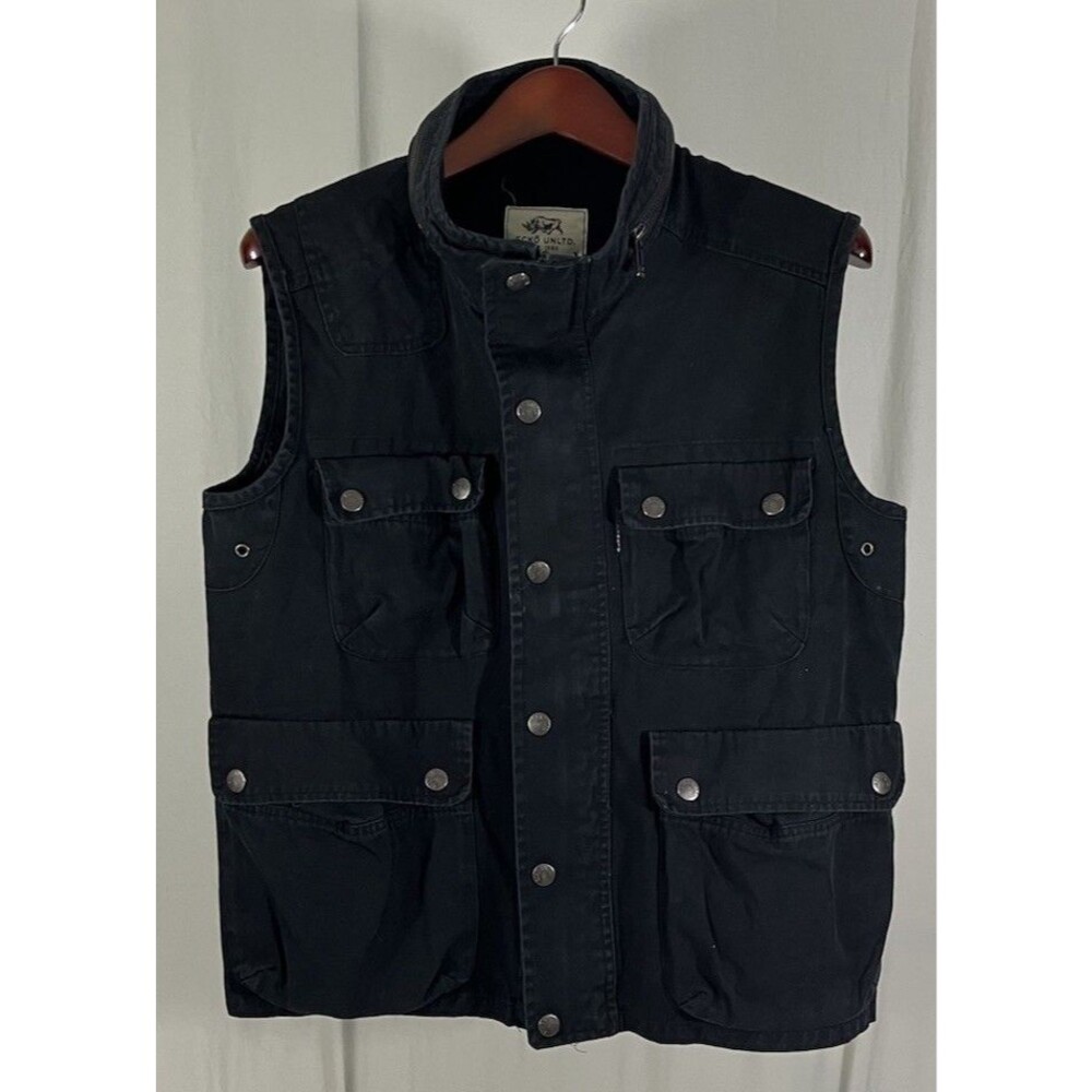 Y2K Ecko Unltd. Mens Black Full Zip Military Style Vest Pockets Casual Size XL